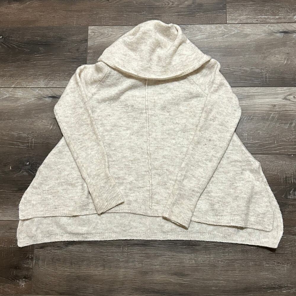 Yet Again Women’s Small Cowl Neck Sweater Poncho Cream Alpaca Blend Knit
